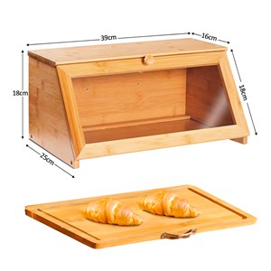 Fishtec boîte à pain en bambou - couvercle vitré transparent, planche à