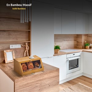 Fishtec boîte à pain en bambou - couvercle vitré transparent, planche à