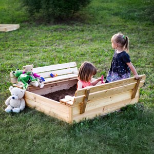 Bac à sable en bois avec couvercle et banc rabattables- timbela m051-1
