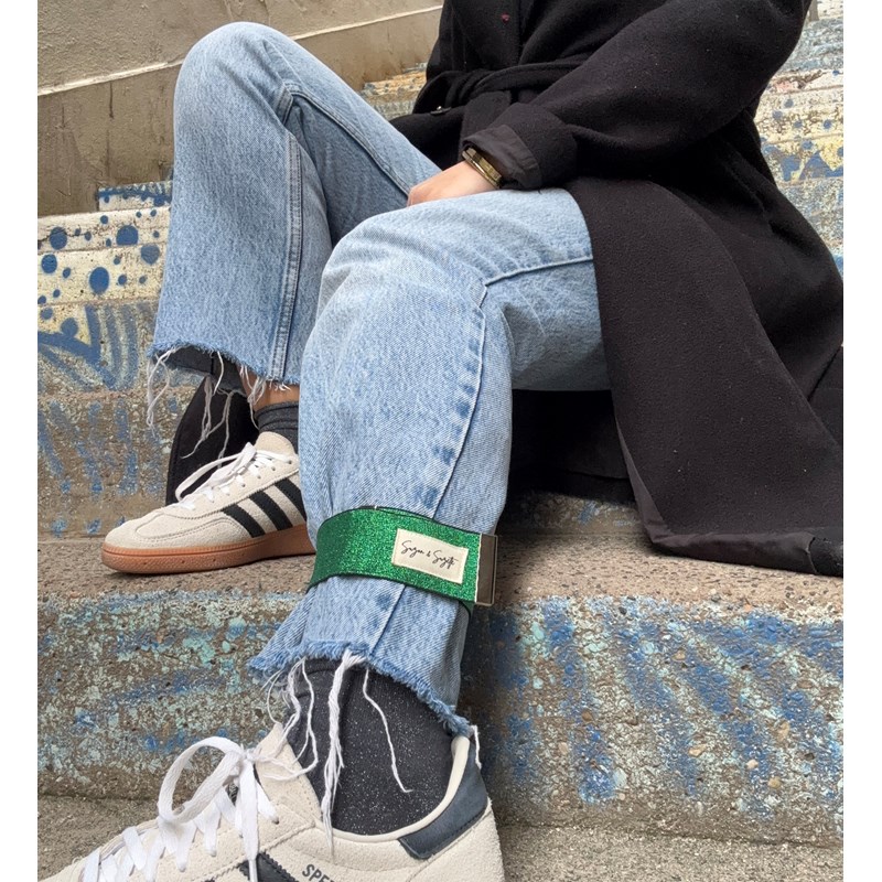 Serre-pantalon vélo réfléchissant paillettes vertes