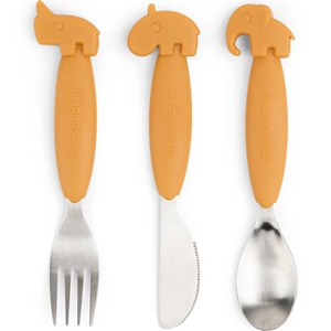 Set de 3 couverts easy-grip deer friends moutarde