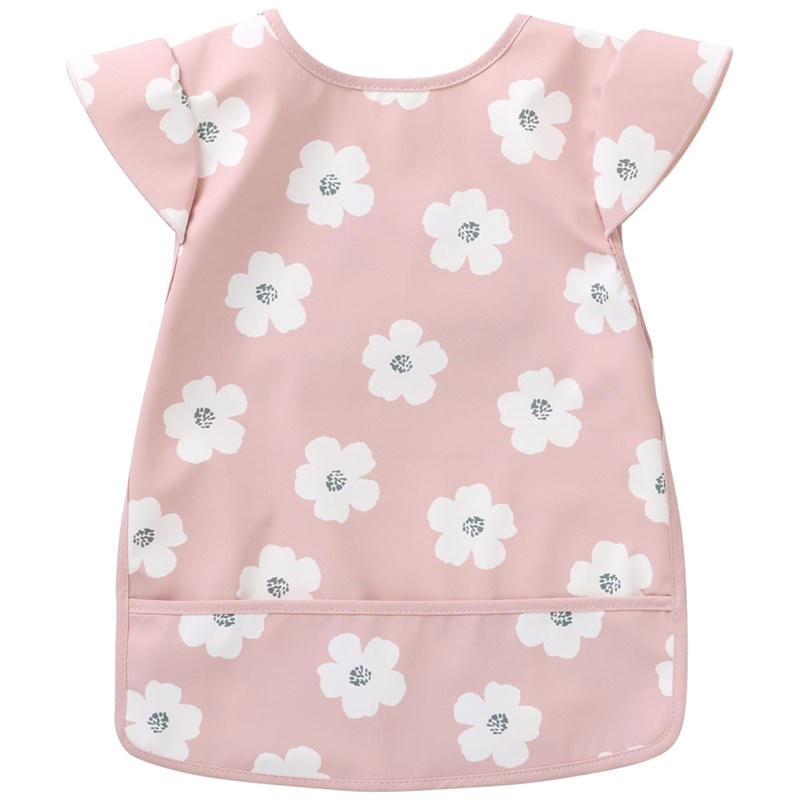 Bavoir intégral en tissu imperméable fleurs rose et blanc (6-24 mois)