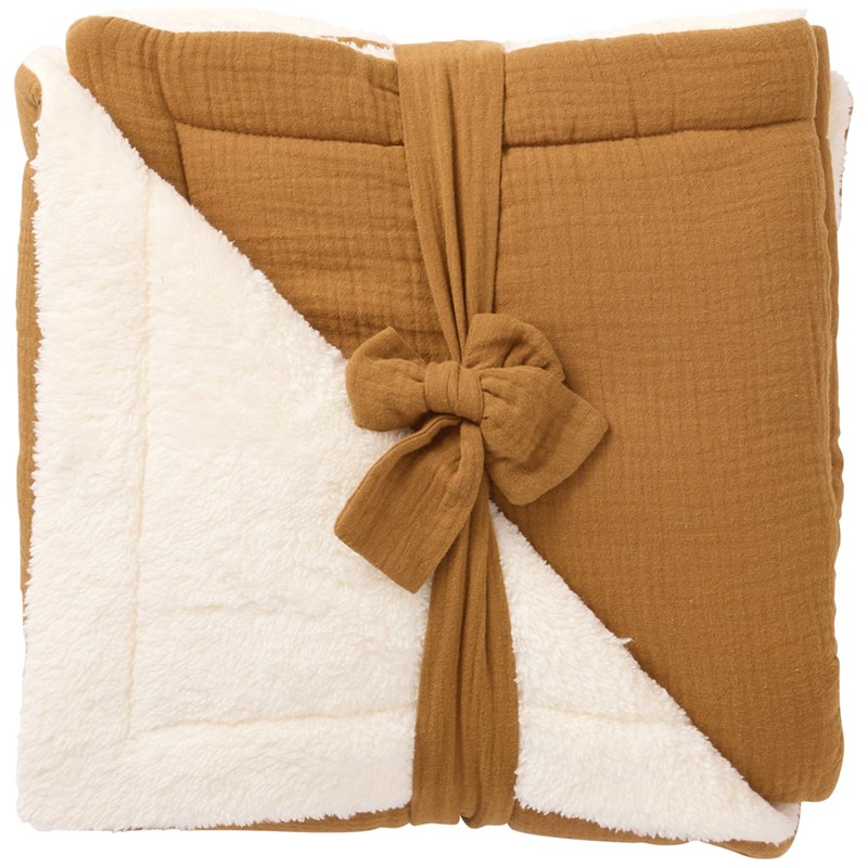 Couverture peluche double gaze et microfibre havane (70 x 100 cm)