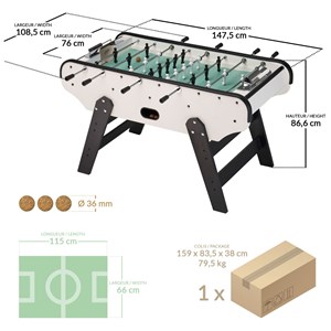 Babyfoot en bois robuste noir et blanc