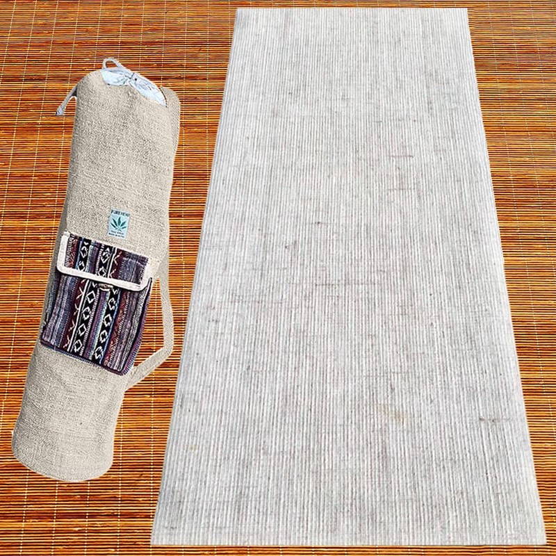 Pack tapis de yoga naturel jute blanc 4mm + sac chanvre