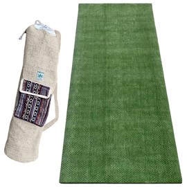 Pack tapis de yoga naturel jute vert 4mm + sac chanvre