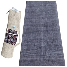 Pack tapis de yoga naturel jute gris 4mm + sac chanvre