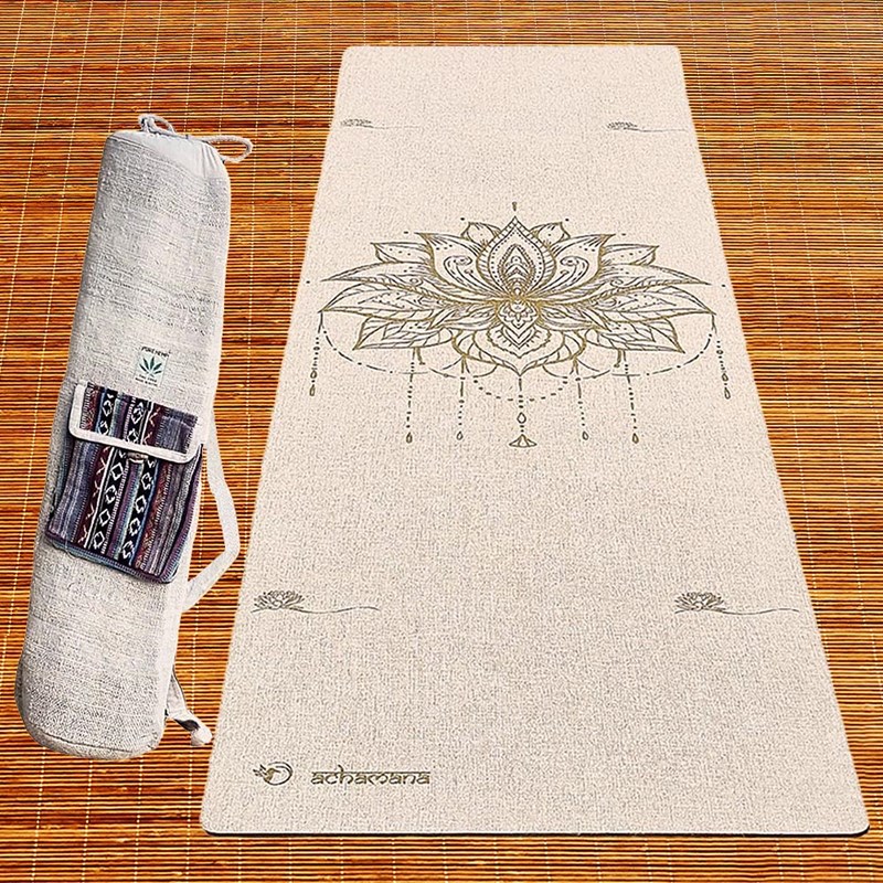 Pack tapis yoga chanvre fleur de lotus + sac chanvre