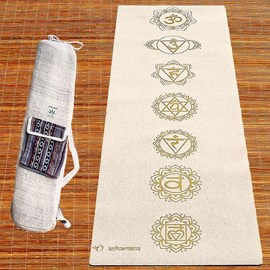 Pack tapis yoga chanvre 7 chakras or + sac chanvre