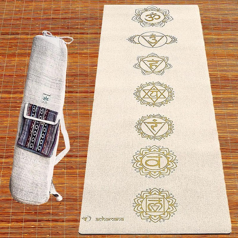 Pack tapis yoga chanvre 7 chakras or + sac chanvre