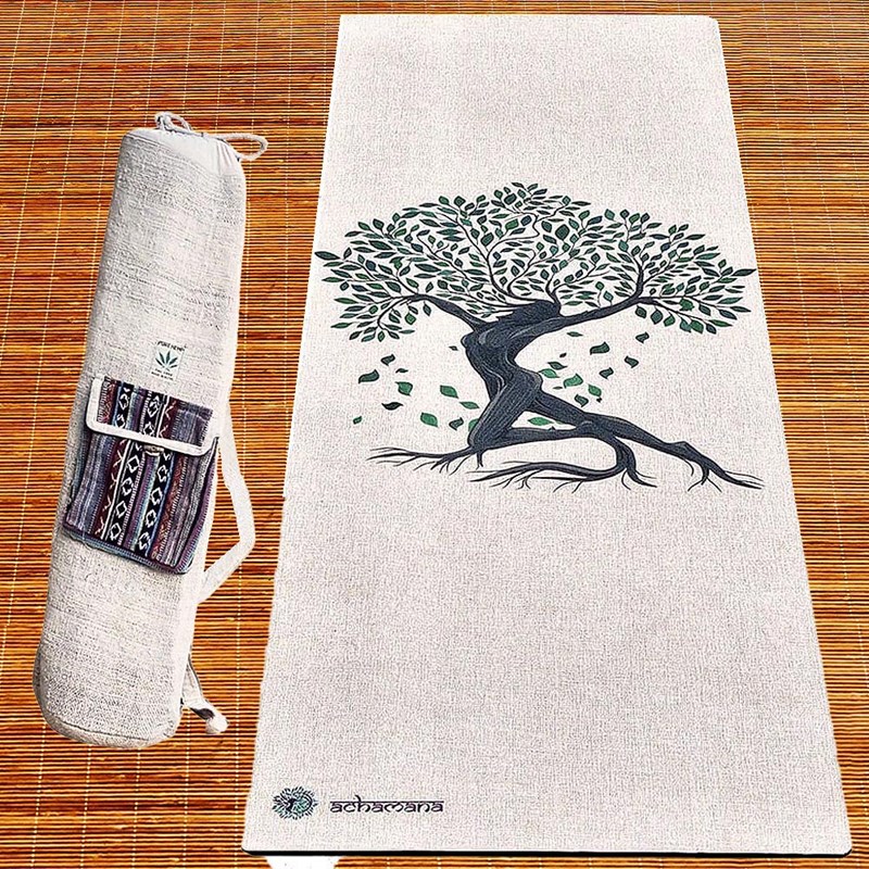 Pack tapis yoga chanvre arbre de vie + sac chanvre