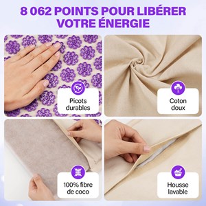 Tapis d'acupression + coussin ferme + sac transport + balle massage offerte