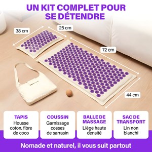 Tapis d'acupression + coussin ferme + sac transport + balle massage offerte