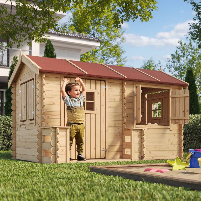 Maison en bois pour enfants - 146x241xh151cm 2.63m2 - beige