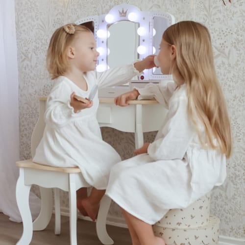 Mamabrum - Coiffeuse enfant tabouret & miroir led