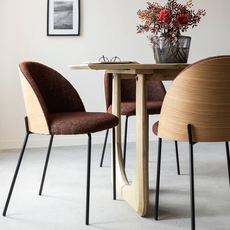 Chaise tissu rouge bois clair