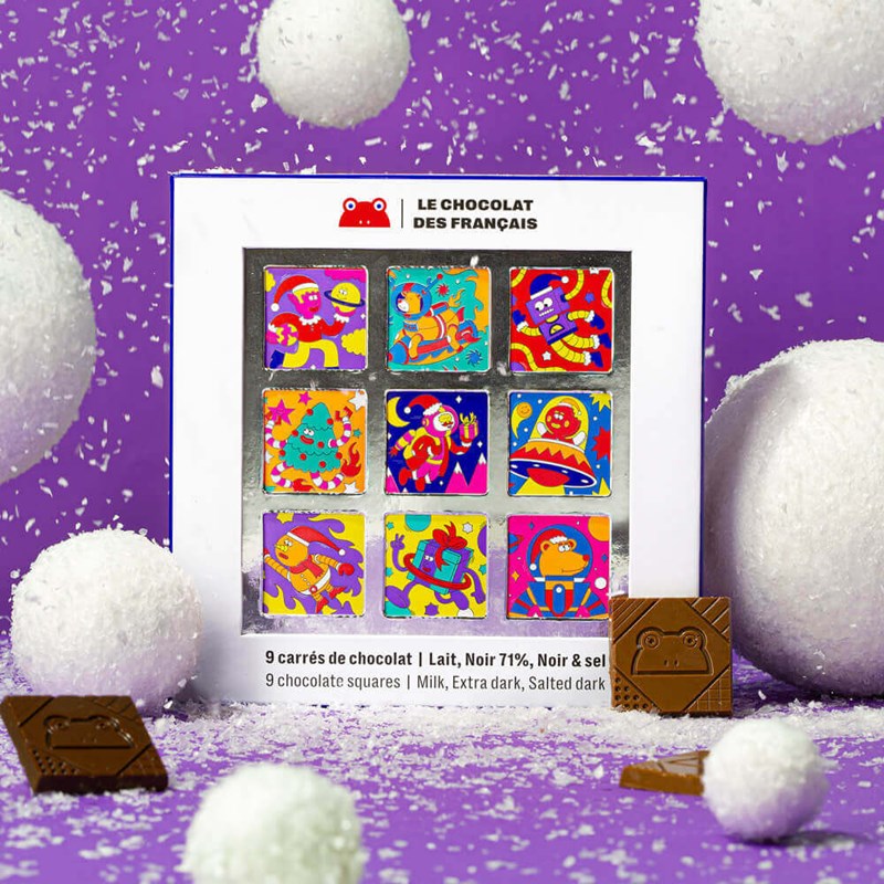 Coffret de 9 carrés de chocolat - noël