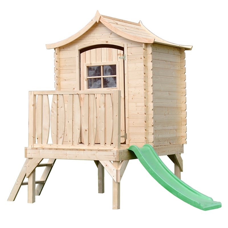 Maisonnette en bois avec toboggan - 112x146xh212cm-1.1m2