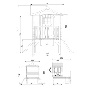 Maisonnette en bois avec toboggan - 112x146xh212cm-1.1m2