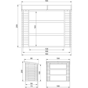 Abri à bûches -l86xl184xh200 cm - 0.9 m2