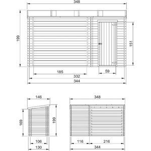 Abri de jardin+ chalet pour vélos - 348 x 146 cm - 2,54 m2+1,1 m2