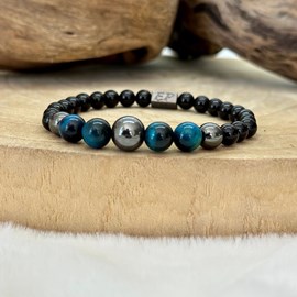 Bracelet force tigre bleu et hematite