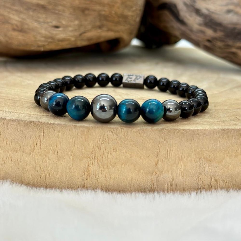 Bracelet Fantaisie Argenté Et Résine Bleu Tigré - Nacre, Fille, Sans Fermoir