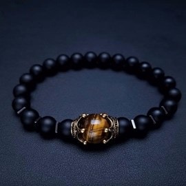 Bracelet force en onyx et oeil de tigre