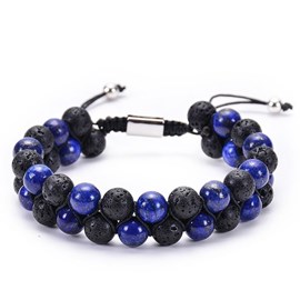 Bracelet tressé en lapis et basalte