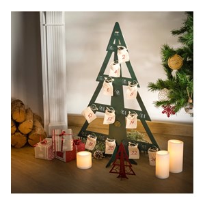 Calendrier de l'avent en métal avec pochons rouges - vert sapin