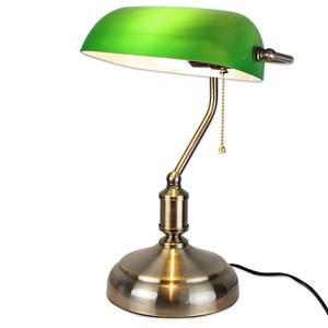 Lampe de banquier verte vintage abat jour opaline bureau salon