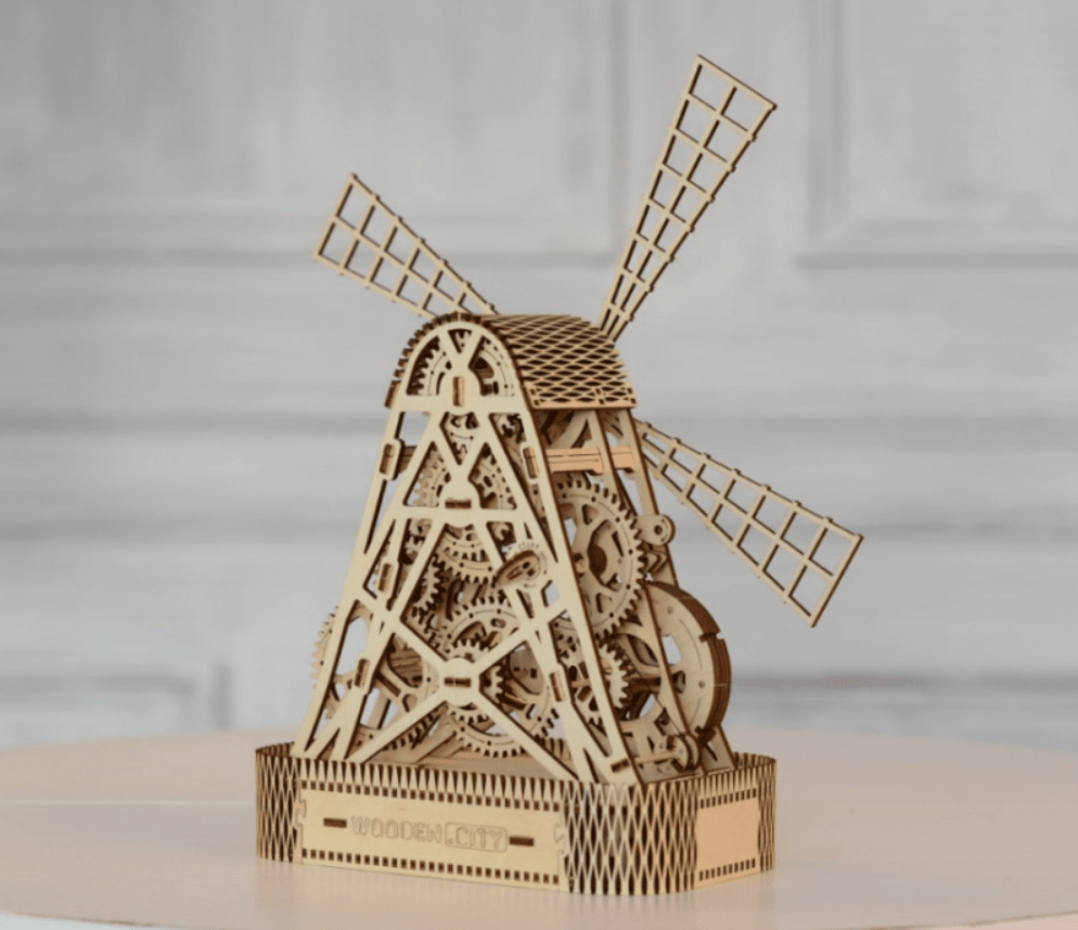 Puzzle 3d de moulin, en bois.