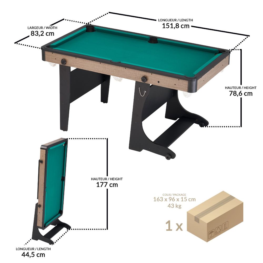 Table De Billard Pliable Homasis 122 Cm Avec Accessoires - Billard Américain Pour Enfants Et Adultes, Jeu Familial
