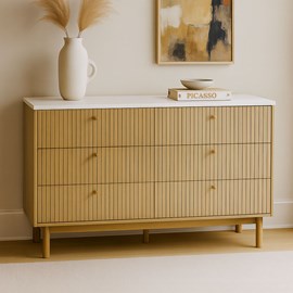 Brox buffet 6 tiroirs aspect bois rainuré et blanc 120cm