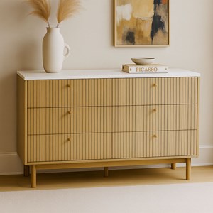 Brox buffet 6 tiroirs aspect bois rainuré et blanc 120cm