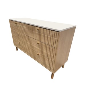 Brox buffet 6 tiroirs aspect bois rainuré et blanc 120cm