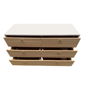 Brox buffet 6 tiroirs aspect bois rainuré et blanc 120cm