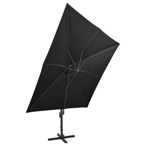 Parasol meuble de jardin déporté avec mât 300 x 300 x 258 cm noir