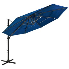 Parasol à 4 niveaux avec mât en 300 x 300 x 247 cm aluminium bleue