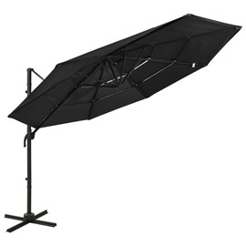 Parasol à 4 niveaux avec mât en 300 x 300 x 247 cm aluminium noir