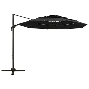 Parasol à 4 niveaux avec mât en 300 x 300 x 247 cm aluminium noir