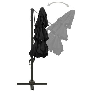 Parasol à 4 niveaux avec mât en 300 x 300 x 247 cm aluminium noir