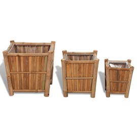 Lot de 3 jardinière lit surélevé plantes 40 x 40 x 40 cm bambou marron