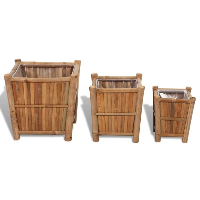 Lot de 3 jardinière lit surélevé plantes 40 x 40 x 40 cm bambou marron