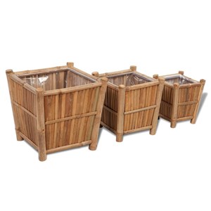 Lot de 3 jardinière lit surélevé plantes 40 x 40 x 40 cm bambou marron