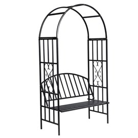 Arche à rosiers gloriette jardin avec banc 114 x 57 x 210 cm métal argentée