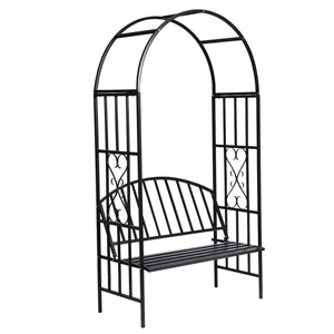 Arche à rosiers gloriette jardin avec banc 114 x 57 x 210 cm métal argentée