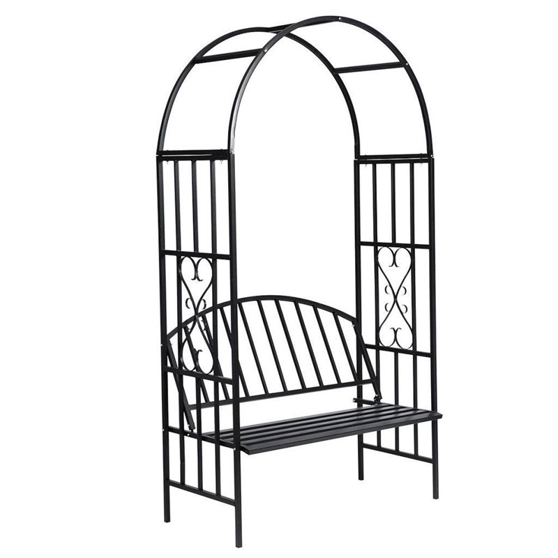 Arche à rosiers gloriette jardin avec banc 114 x 57 x 210 cm métal argentée