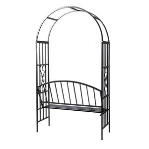Arche à rosiers gloriette jardin avec banc 114 x 57 x 210 cm métal argentée