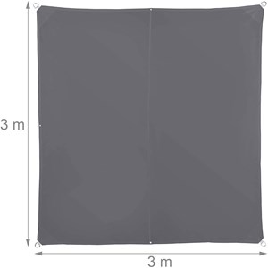 Voile d'ombrage carré 3 x 3 m 300 x 300 x 300 cm gris